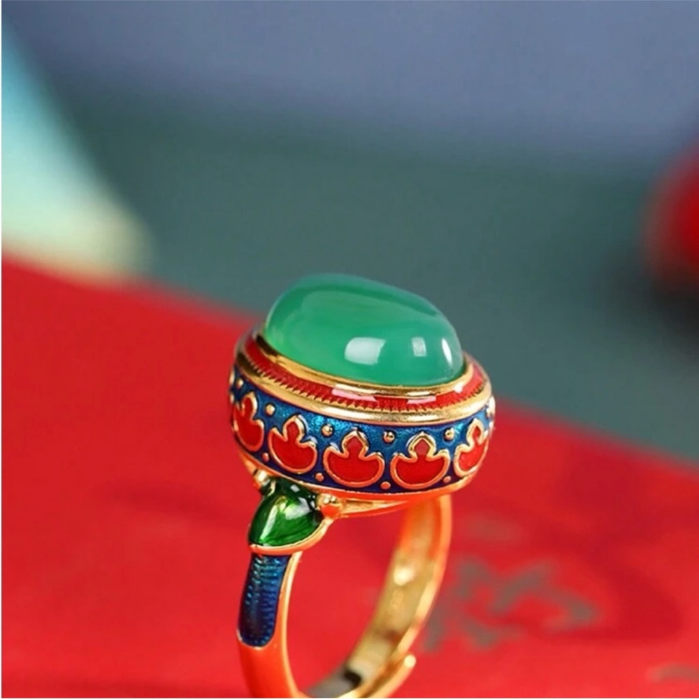 💥LAST CHANCE💥Vintage Style  Enamel Flower Faux Ruby Gemstone Statement Ring